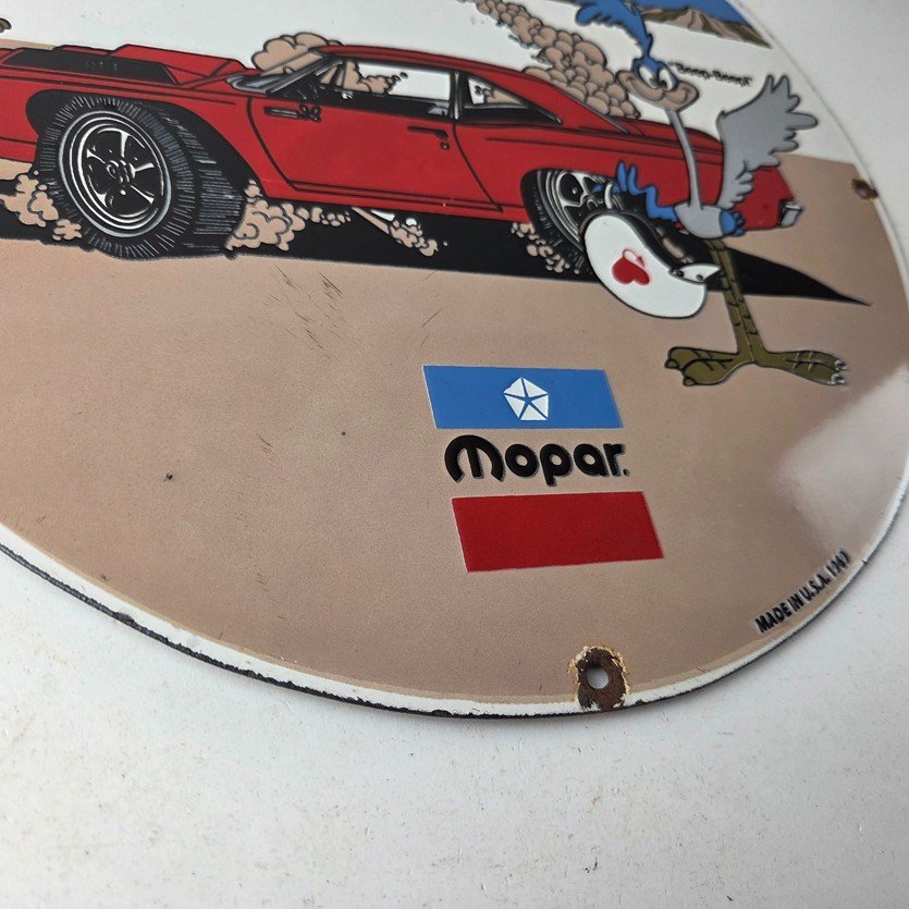 Vintage Mopar Plymouth Porcelain Sign - Road Runner Auto Shop Gas Station Sign - Image 11