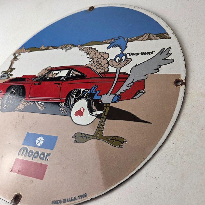 Vintage Mopar Plymouth Porcelain Sign - Road Runner Auto Shop Gas Station Sign - Image 13