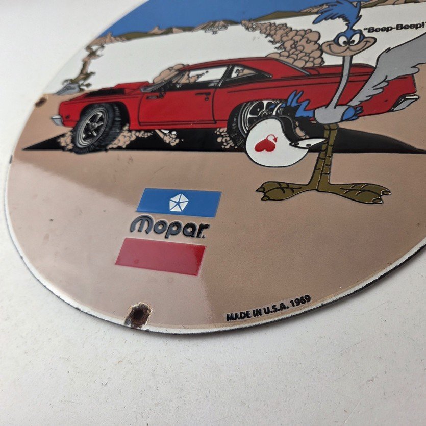 Vintage Mopar Plymouth Porcelain Sign - Road Runner Auto Shop Gas Station Sign - Image 14