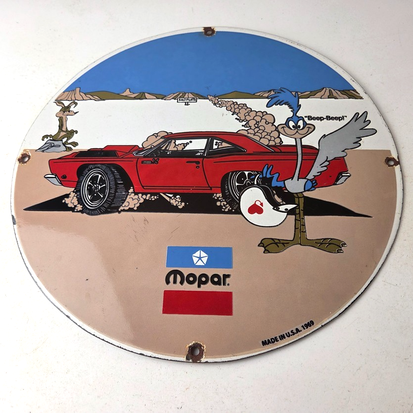 Vintage Mopar Plymouth Porcelain Sign - Road Runner Auto Shop Gas Station Sign - Image 15