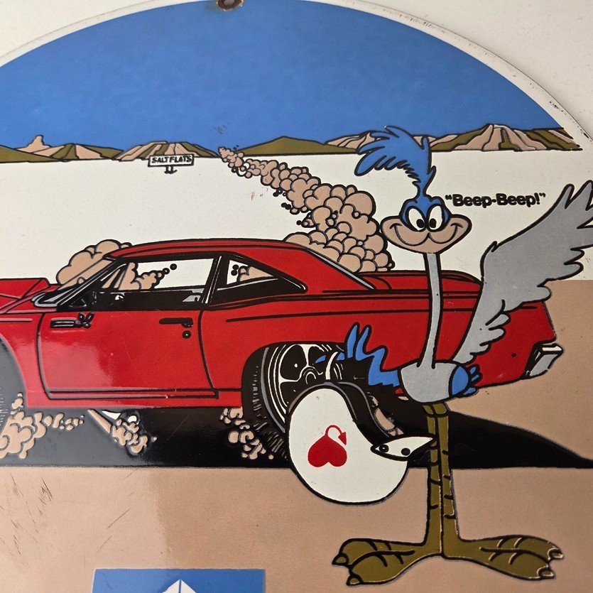 Vintage Mopar Plymouth Porcelain Sign - Road Runner Auto Shop Gas Station Sign - Image 3