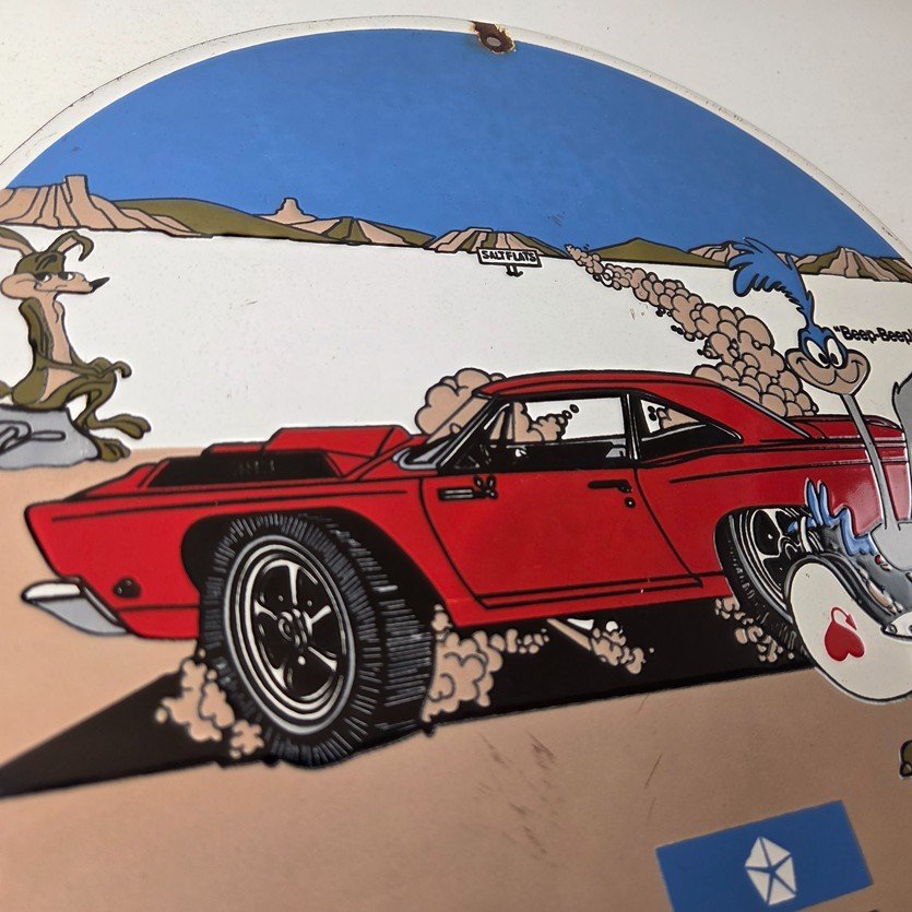 Vintage Mopar Plymouth Porcelain Sign - Road Runner Auto Shop Gas Station Sign - Image 5
