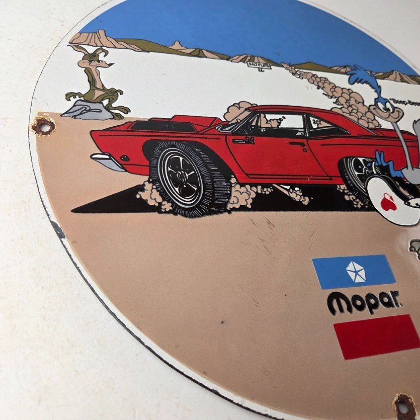 Vintage Mopar Plymouth Porcelain Sign - Road Runner Auto Shop Gas Station Sign - Image 6