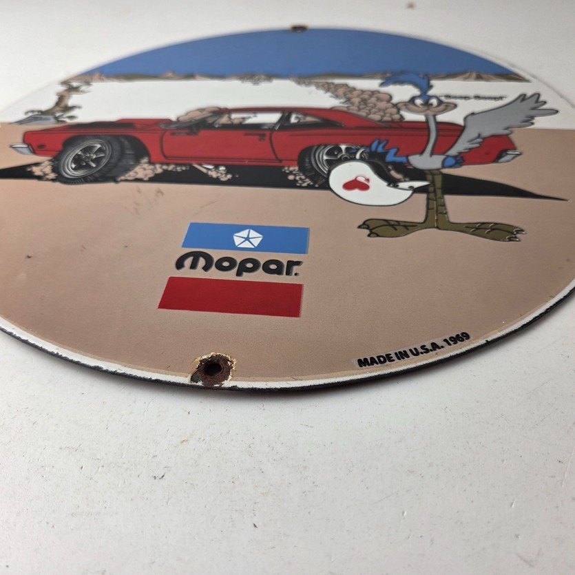 Vintage Mopar Plymouth Porcelain Sign - Road Runner Auto Shop Gas Station Sign - Image 10