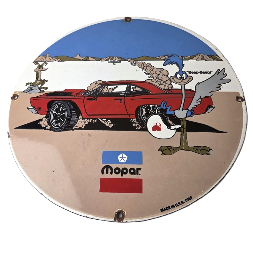 Vintage Mopar Plymouth Porcelain Sign - Road Runner Auto Shop Gas Station Sign