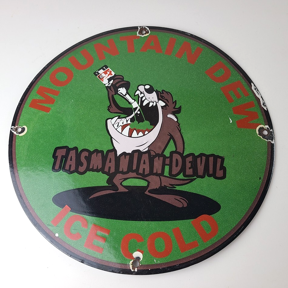 Vintage Mountain Dew Sign - Ice Cold Gas Service Pump Soda Bottle Porcelain Sign - Image 13