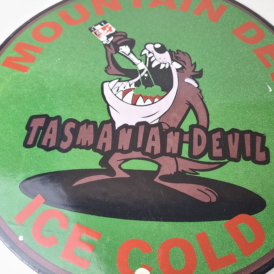 Vintage Mountain Dew Sign - Ice Cold Gas Service Pump Soda Bottle Porcelain Sign - Image 4