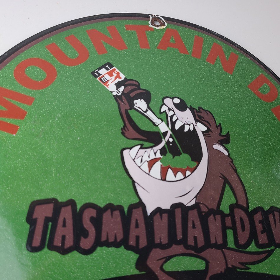 Vintage Mountain Dew Sign - Ice Cold Gas Service Pump Soda Bottle Porcelain Sign - Image 5