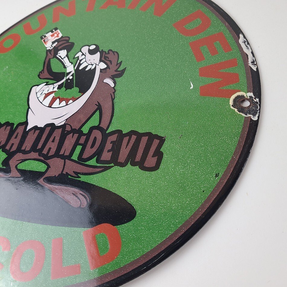 Vintage Mountain Dew Sign - Ice Cold Gas Service Pump Soda Bottle Porcelain Sign - Image 9