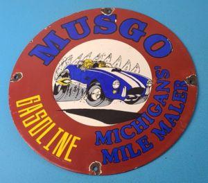 Vintage Musgo Gasoline Sign Gas Oil Pump Service Station Porcelain Sign 305898992225