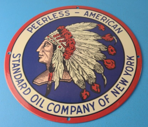 Vintage Peerless Gasoline Sign Indian Chief Gas Pump Porcelain Service Sign 305846905895