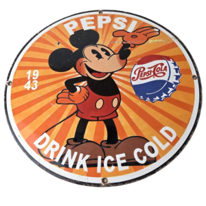 Vintage Pepsi Porcelain Sign - Mickey Beverage Drink Cola Gas Service Sign