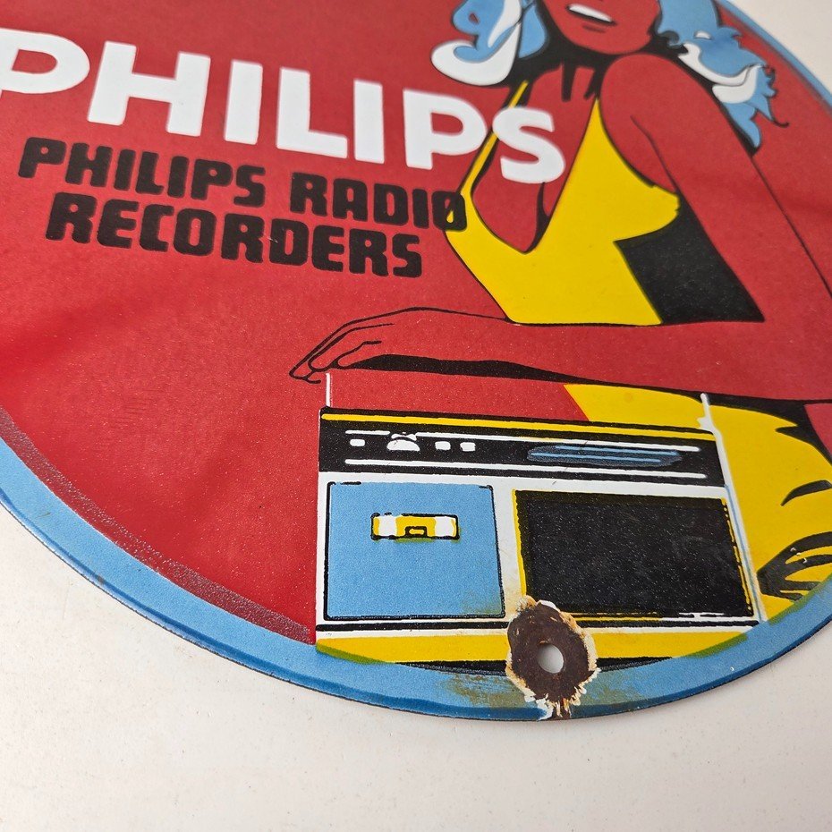 Vintage Philips Radio Sign - Stereo Recorder Porcelain Gas Service Sales Sign - Image 11