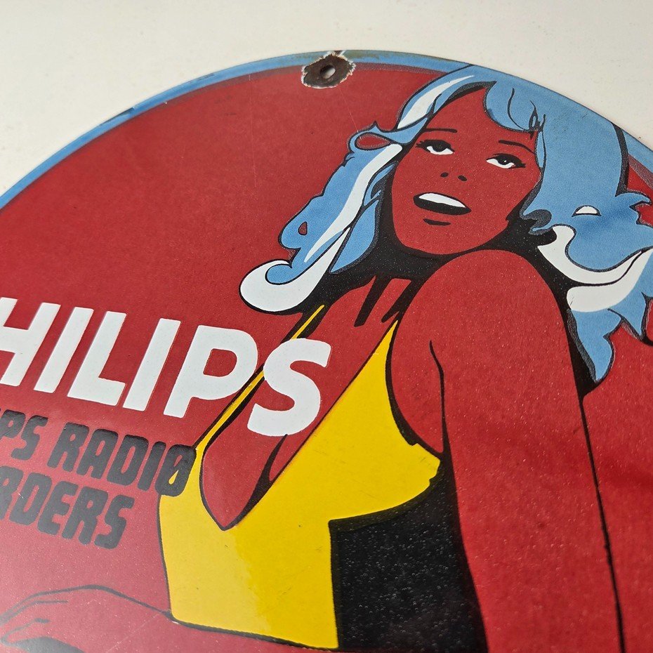 Vintage Philips Radio Sign - Stereo Recorder Porcelain Gas Service Sales Sign - Image 12