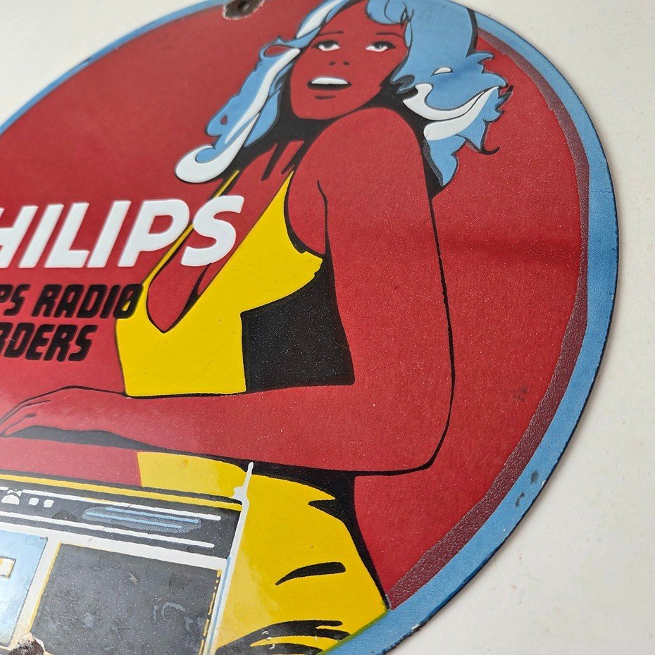 Vintage Philips Radio Sign - Stereo Recorder Porcelain Gas Service Sales Sign - Image 13