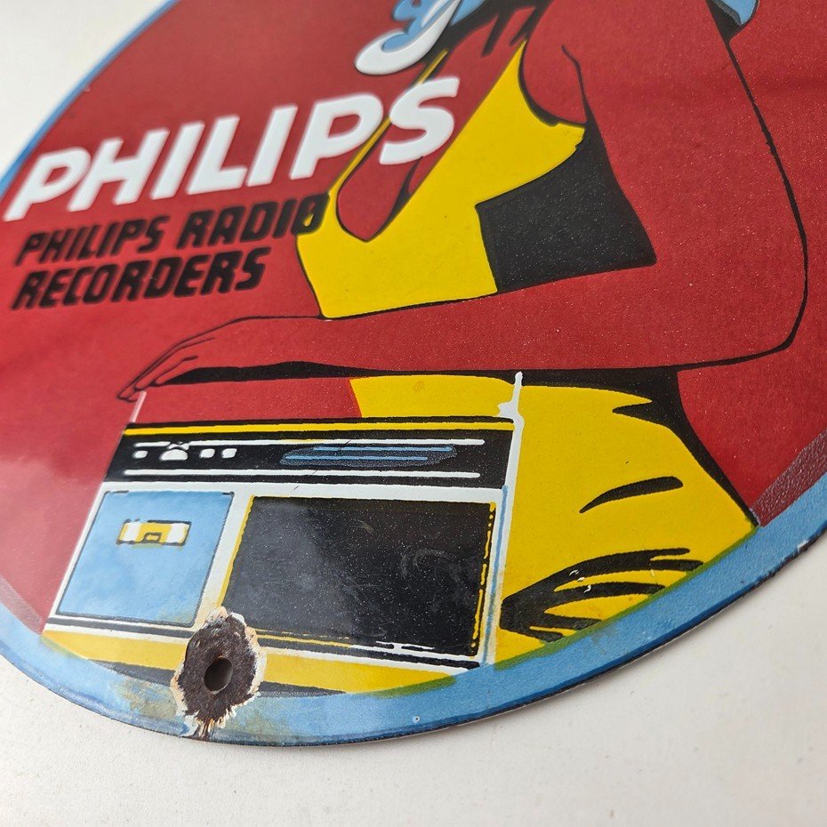 Vintage Philips Radio Sign - Stereo Recorder Porcelain Gas Service Sales Sign - Image 14