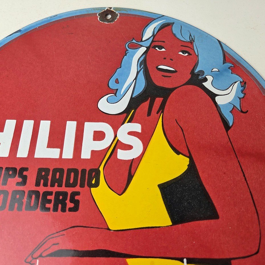 Vintage Philips Radio Sign - Stereo Recorder Porcelain Gas Service Sales Sign - Image 3