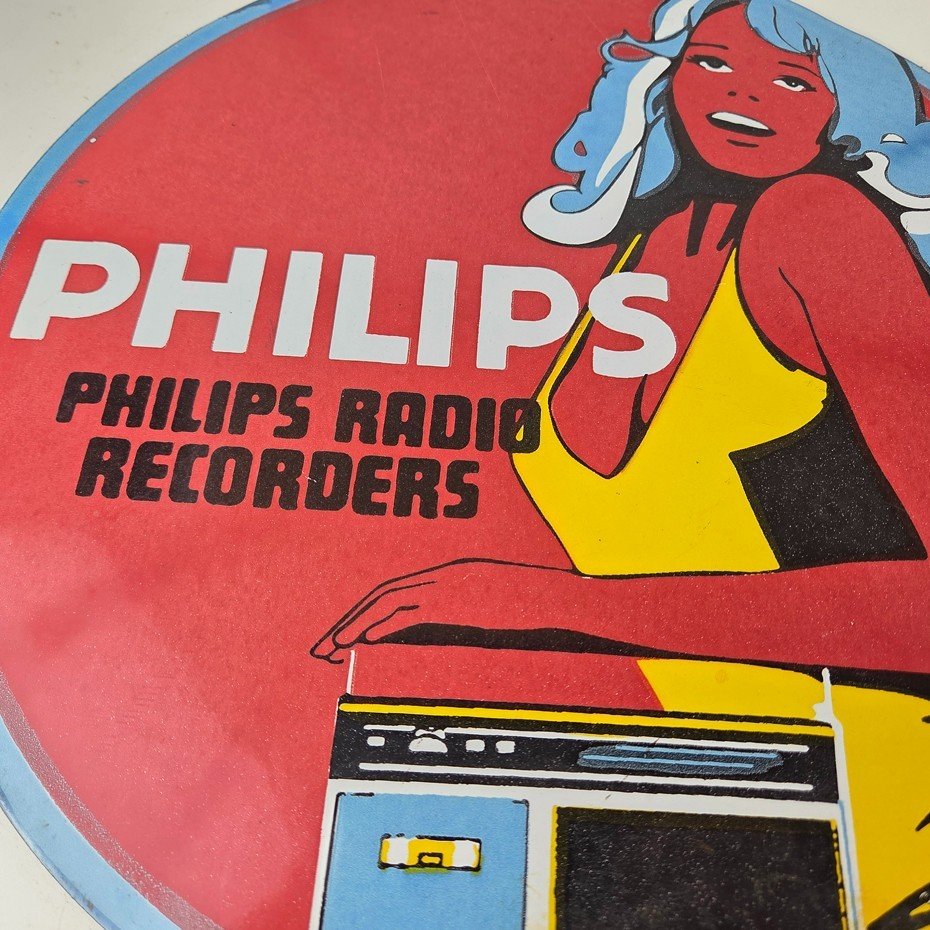 Vintage Philips Radio Sign - Stereo Recorder Porcelain Gas Service Sales Sign - Image 4