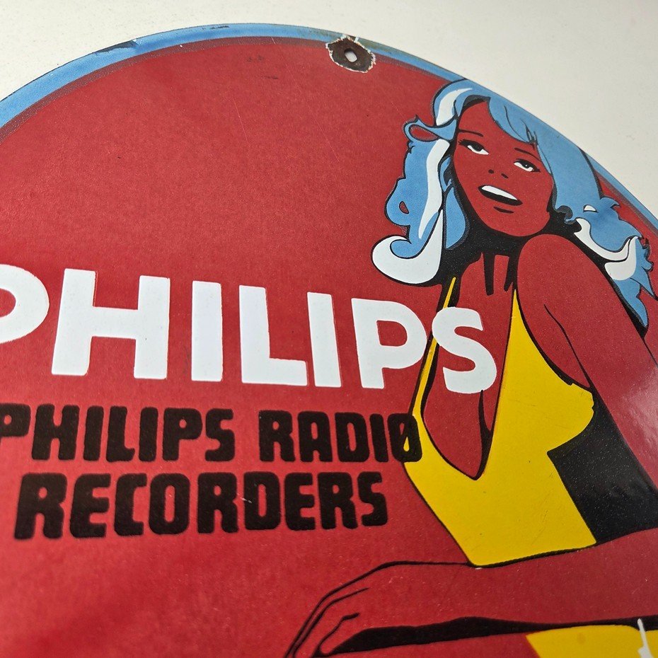 Vintage Philips Radio Sign - Stereo Recorder Porcelain Gas Service Sales Sign - Image 5