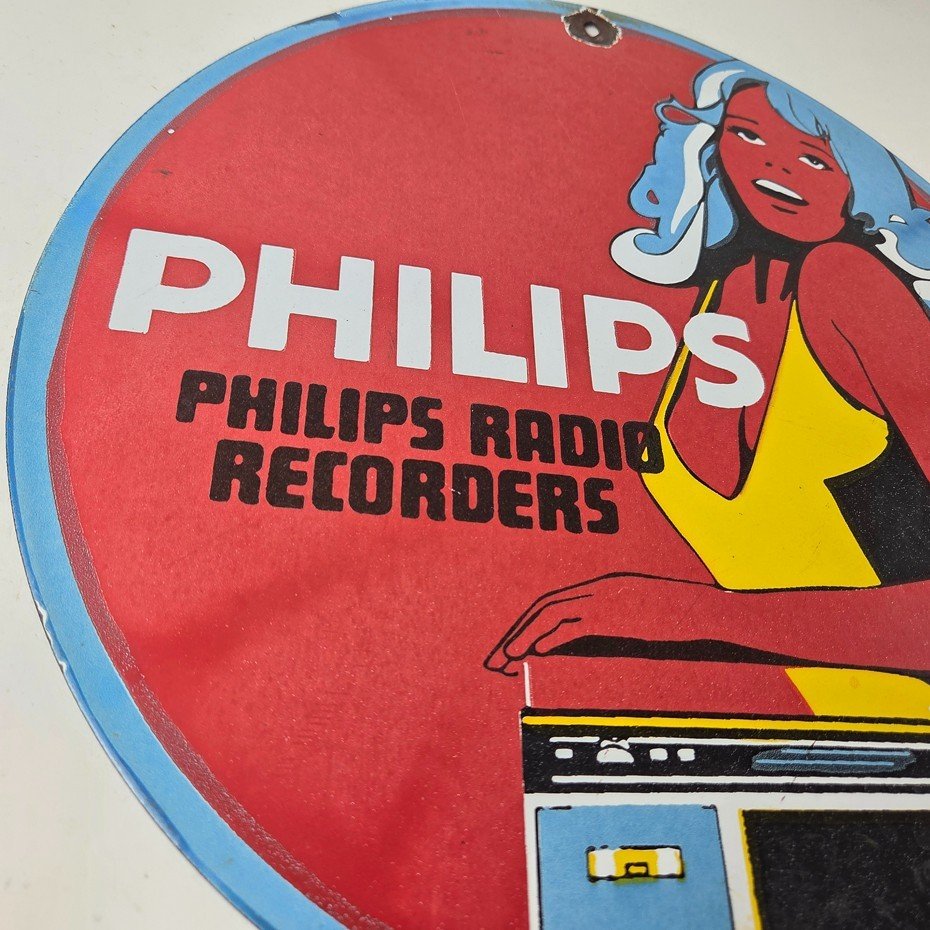 Vintage Philips Radio Sign - Stereo Recorder Porcelain Gas Service Sales Sign - Image 6