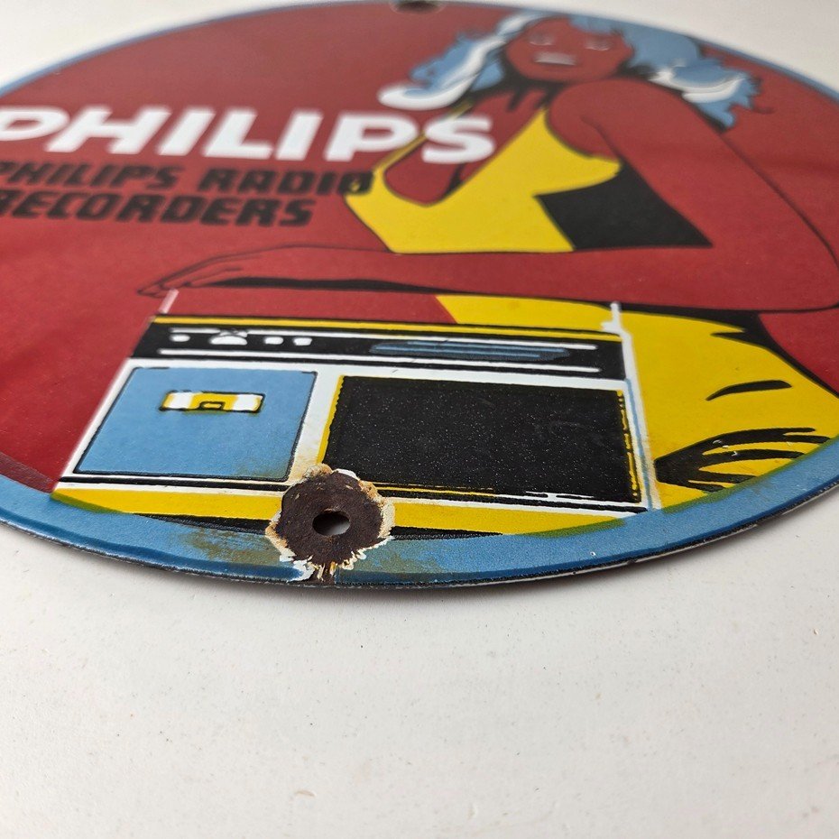 Vintage Philips Radio Sign - Stereo Recorder Porcelain Gas Service Sales Sign - Image 10