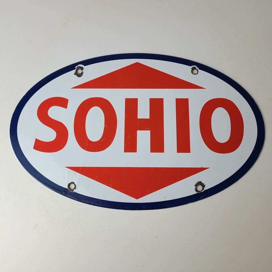 Vintage Porcelain Gasoline Sign - Sohio Gas Motor Oil Service Ohio Pump Sign - Image 12