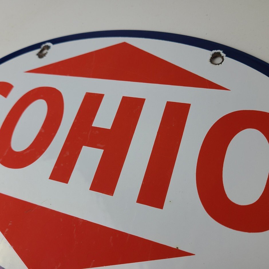 Vintage Porcelain Gasoline Sign - Sohio Gas Motor Oil Service Ohio Pump Sign - Image 8