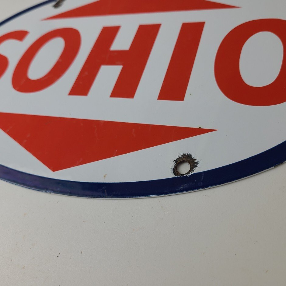Vintage Porcelain Gasoline Sign - Sohio Gas Motor Oil Service Ohio Pump Sign - Image 10