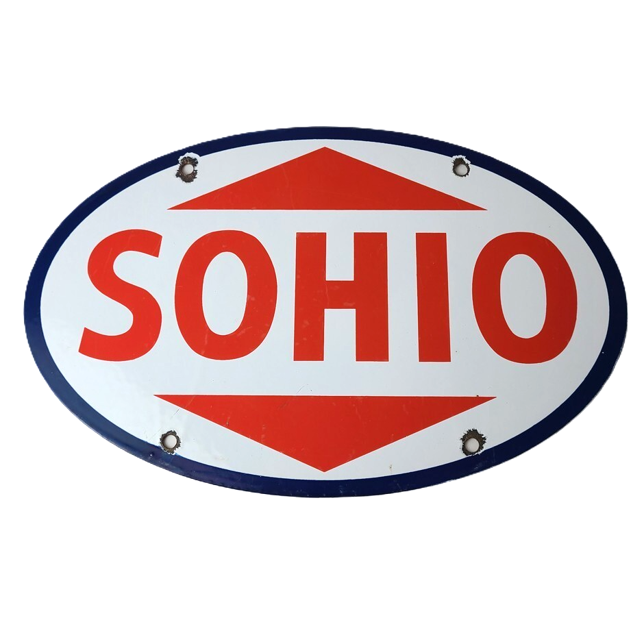 Vintage Porcelain Gasoline Sign - Sohio Gas Motor Oil Service Ohio Pump Sign