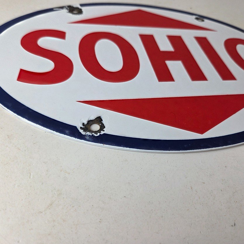 Vintage Porcelain Gasoline Sign - Sohio Gas Motor Oil Service Ohio Pump Sign - Image 11