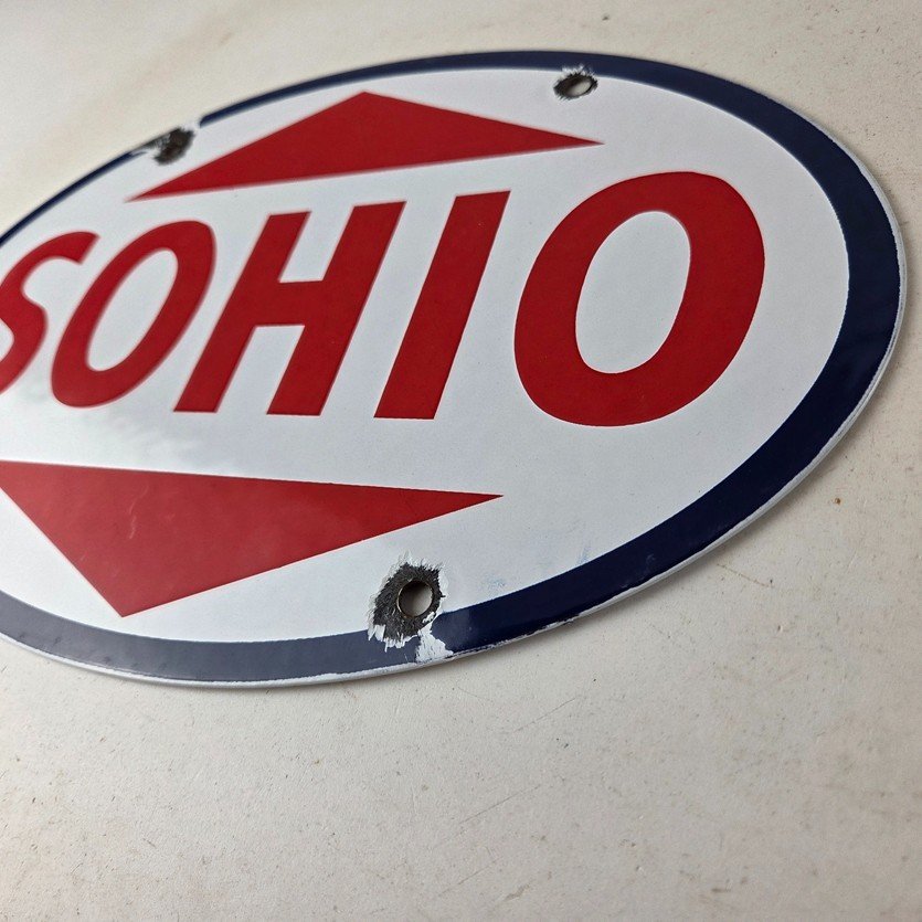 Vintage Porcelain Gasoline Sign - Sohio Gas Motor Oil Service Ohio Pump Sign - Image 13