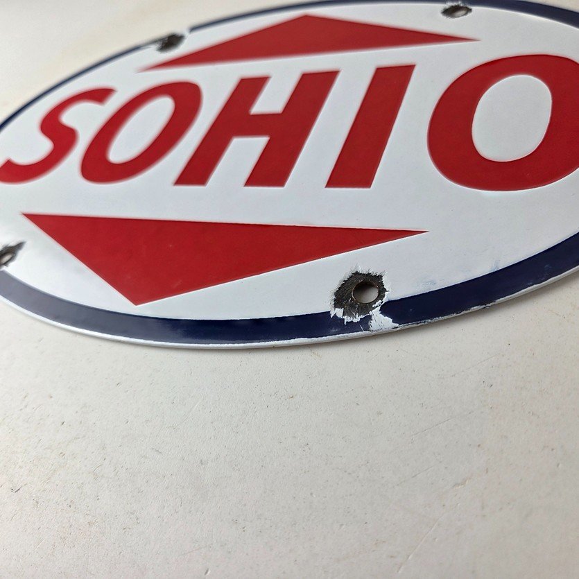 Vintage Porcelain Gasoline Sign - Sohio Gas Motor Oil Service Ohio Pump Sign - Image 14
