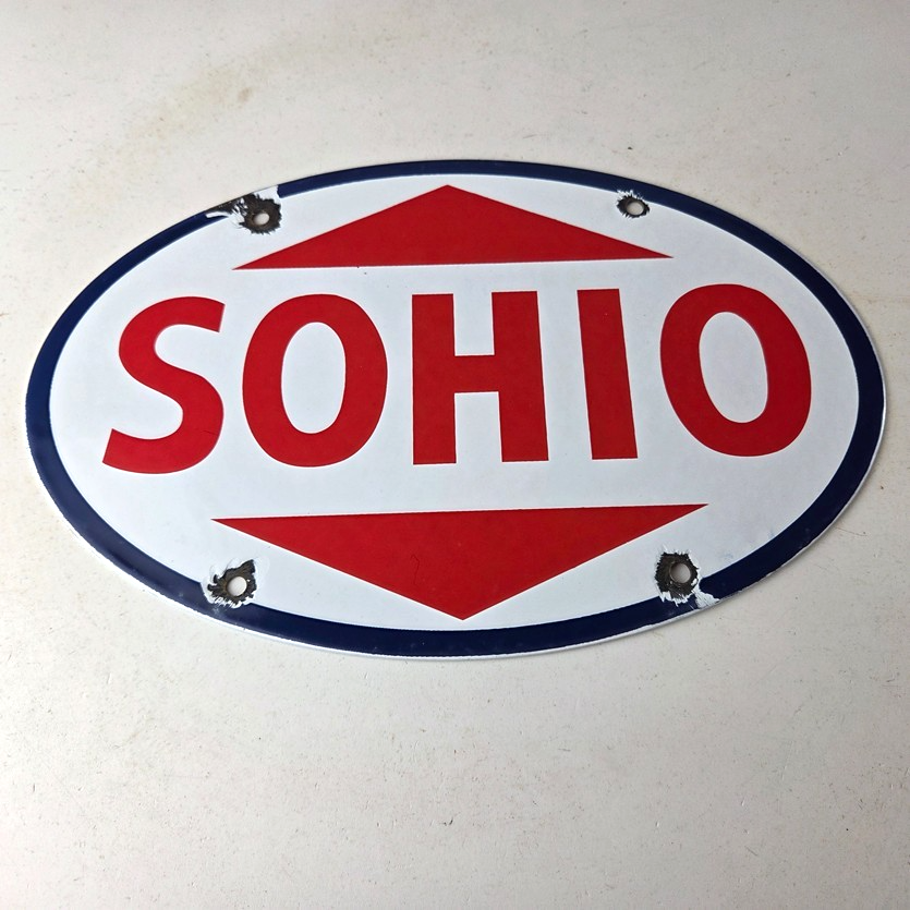 Vintage Porcelain Gasoline Sign - Sohio Gas Motor Oil Service Ohio Pump Sign - Image 15