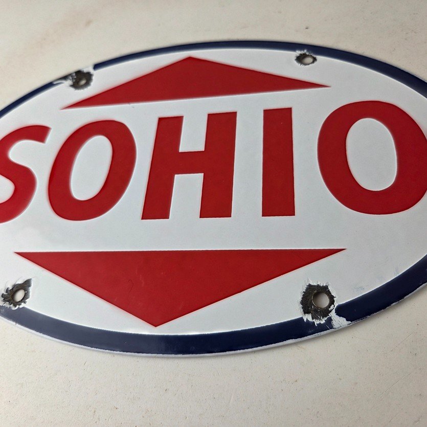 Vintage Porcelain Gasoline Sign - Sohio Gas Motor Oil Service Ohio Pump Sign - Image 4