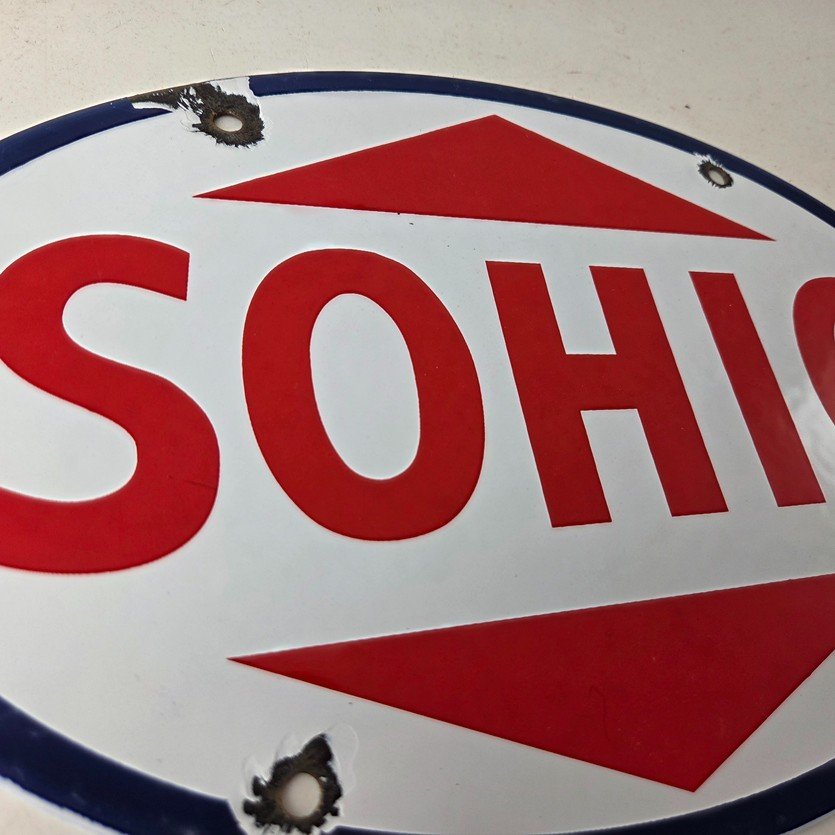 Vintage Porcelain Gasoline Sign - Sohio Gas Motor Oil Service Ohio Pump Sign - Image 5