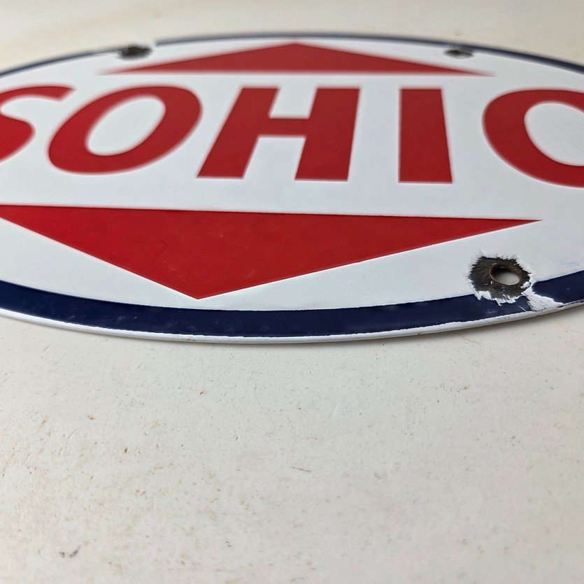 Vintage Porcelain Gasoline Sign - Sohio Gas Motor Oil Service Ohio Pump Sign - Image 10