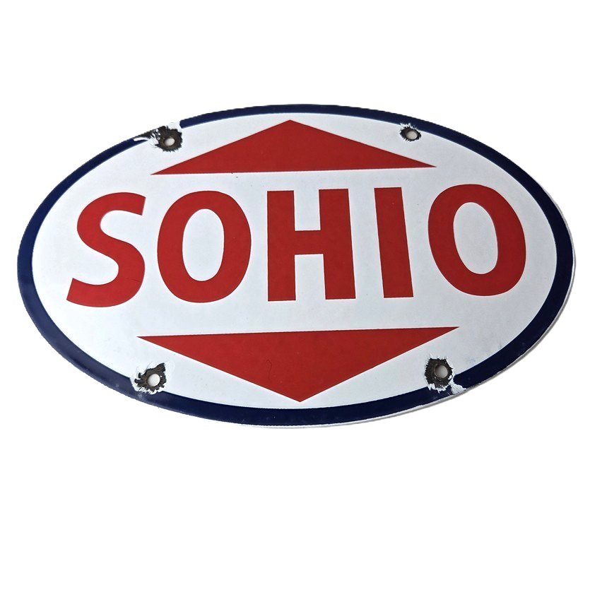 Vintage Porcelain Gasoline Sign - Sohio Gas Motor Oil Service Ohio Pump Sign