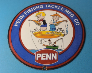 Vintage Porcelain Sign Penn Fishing Reels Tackle Gas Pump Plate Sign 305854644125