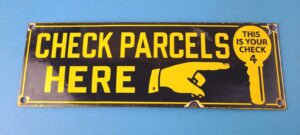 Vintage Post Office Sign Check Parcel Store Display Porcelain Sign 305862999275