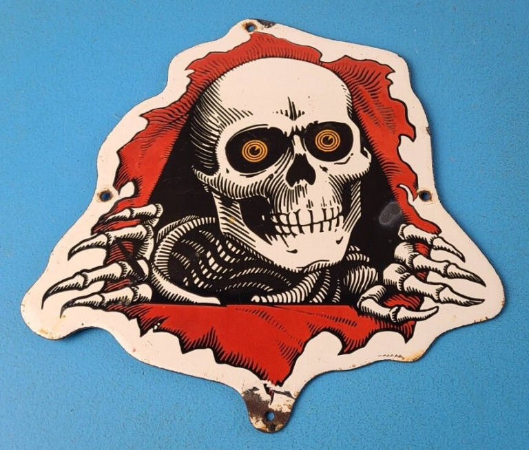 Vintage Powell Peralta Sign Skateboarding Bones Skull Hawk Gas Porcelain Sign 306070998465