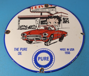 Vintage Pure Motor Oil Porcelain Sign Betty Boop Gas Pump Plate Sign 305905399985