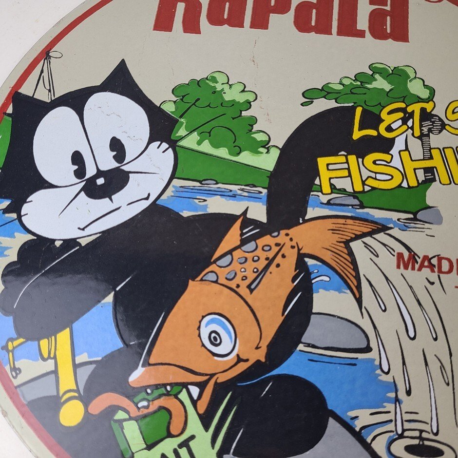 Vintage Rapala Fishing Lures Sign - Felix the Cat Porcelain Gas Pump Plate Sign - Image 3