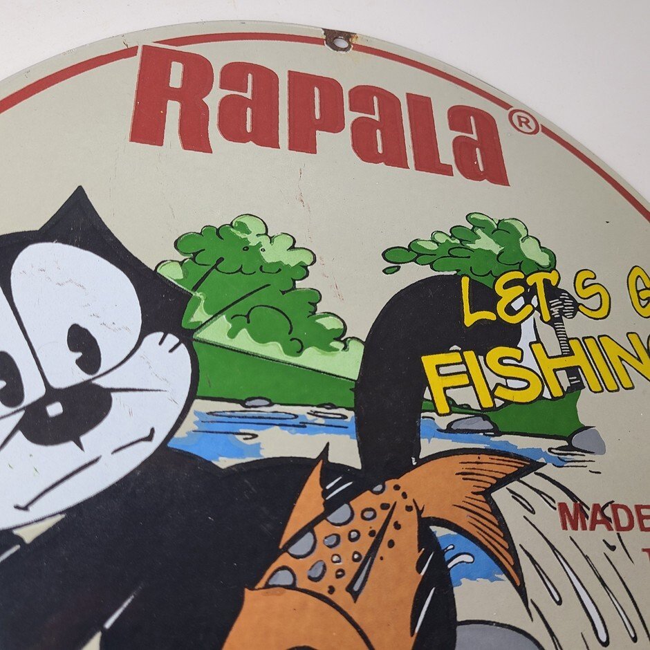 Vintage Rapala Fishing Lures Sign - Felix the Cat Porcelain Gas Pump Plate Sign - Image 5