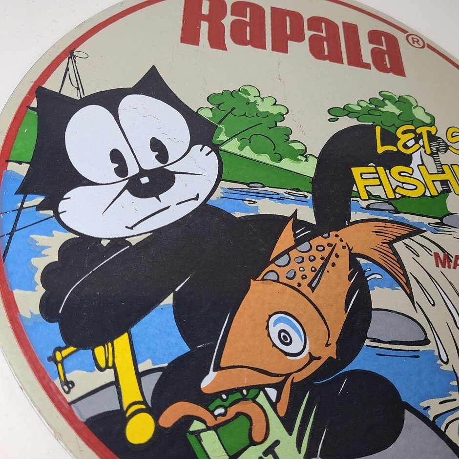 Vintage Rapala Fishing Lures Sign - Felix the Cat Porcelain Gas Pump Plate Sign - Image 6