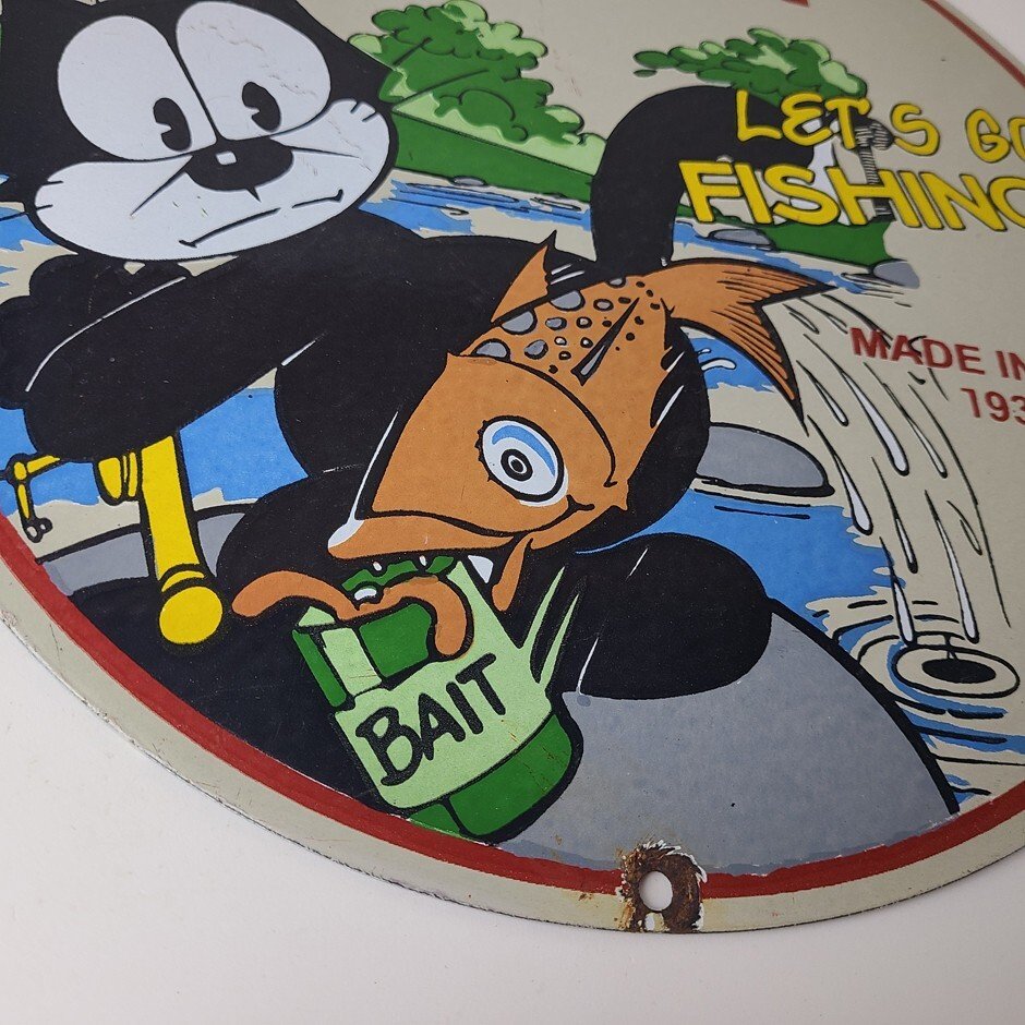Vintage Rapala Fishing Lures Sign - Felix the Cat Porcelain Gas Pump Plate Sign - Image 7