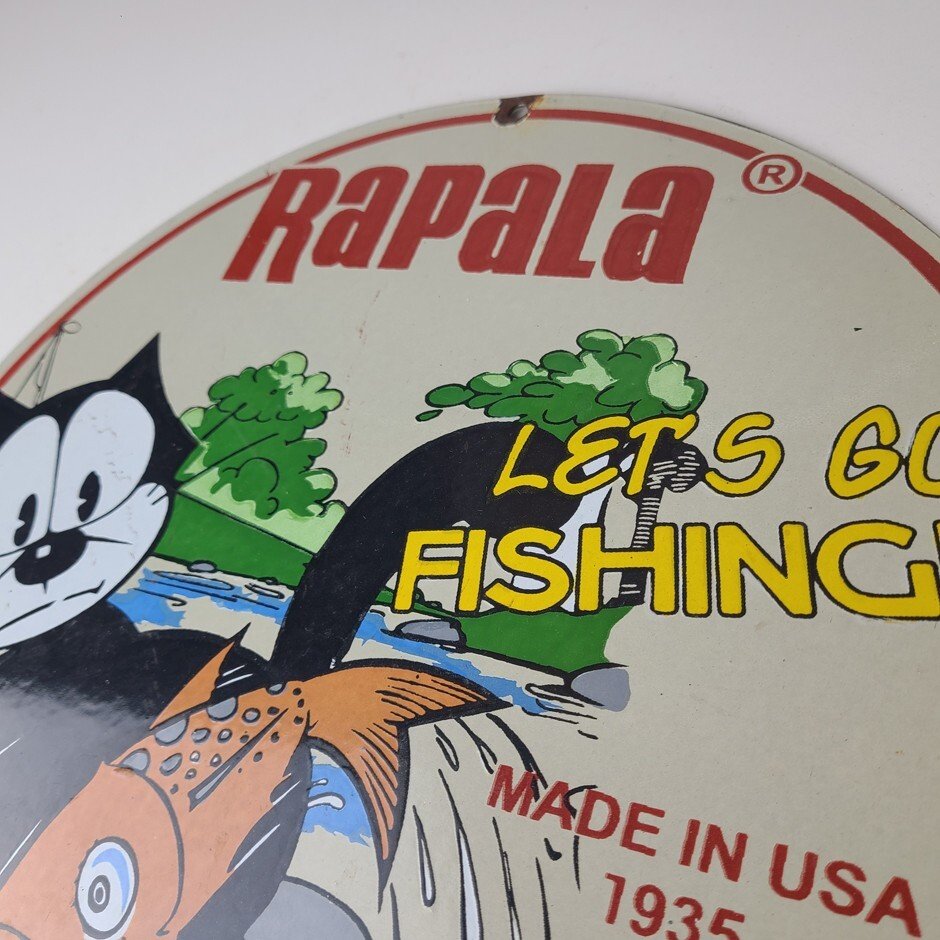 Vintage Rapala Fishing Lures Sign - Felix the Cat Porcelain Gas Pump Plate Sign - Image 8