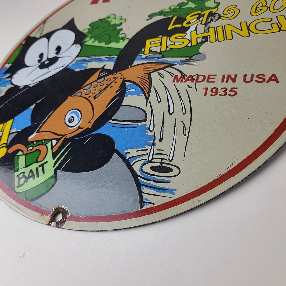 Vintage Rapala Fishing Lures Sign - Felix the Cat Porcelain Gas Pump Plate Sign - Image 10