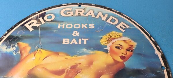 Vintage Rio Grande Sign Hooks Bait Tackle Lures Fish Minnow Gas Pump Sign 305639835505 12