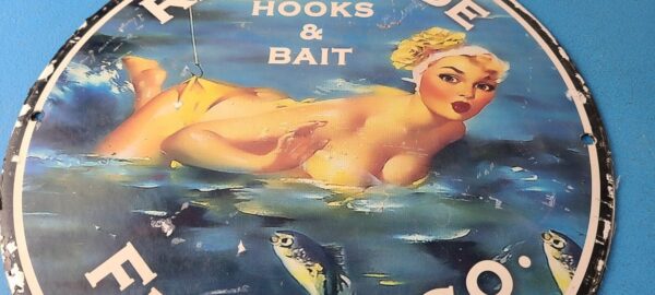 Vintage Rio Grande Sign Hooks Bait Tackle Lures Fish Minnow Gas Pump Sign 305639835505 3