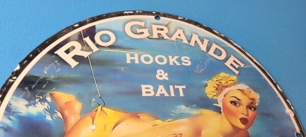 Vintage Rio Grande Sign Hooks Bait Tackle Lures Fish Minnow Gas Pump Sign 305639835505 4